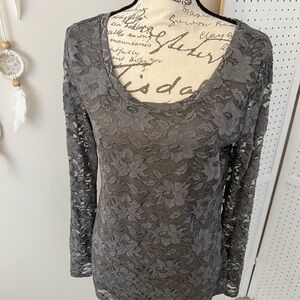 Banana Republic Gray Lace Long Sleeve Top